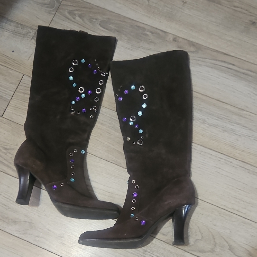Gianni Bini Purple and Brown Heeled Boots